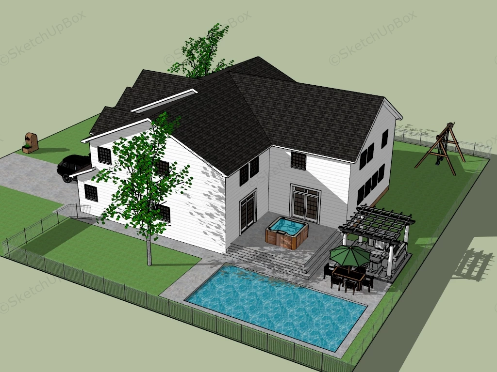 2 Story Pool House Design sketchup model preview - SketchupBox