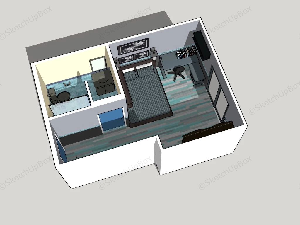 Small Bedroom With Bathroom sketchup model preview - SketchupBox