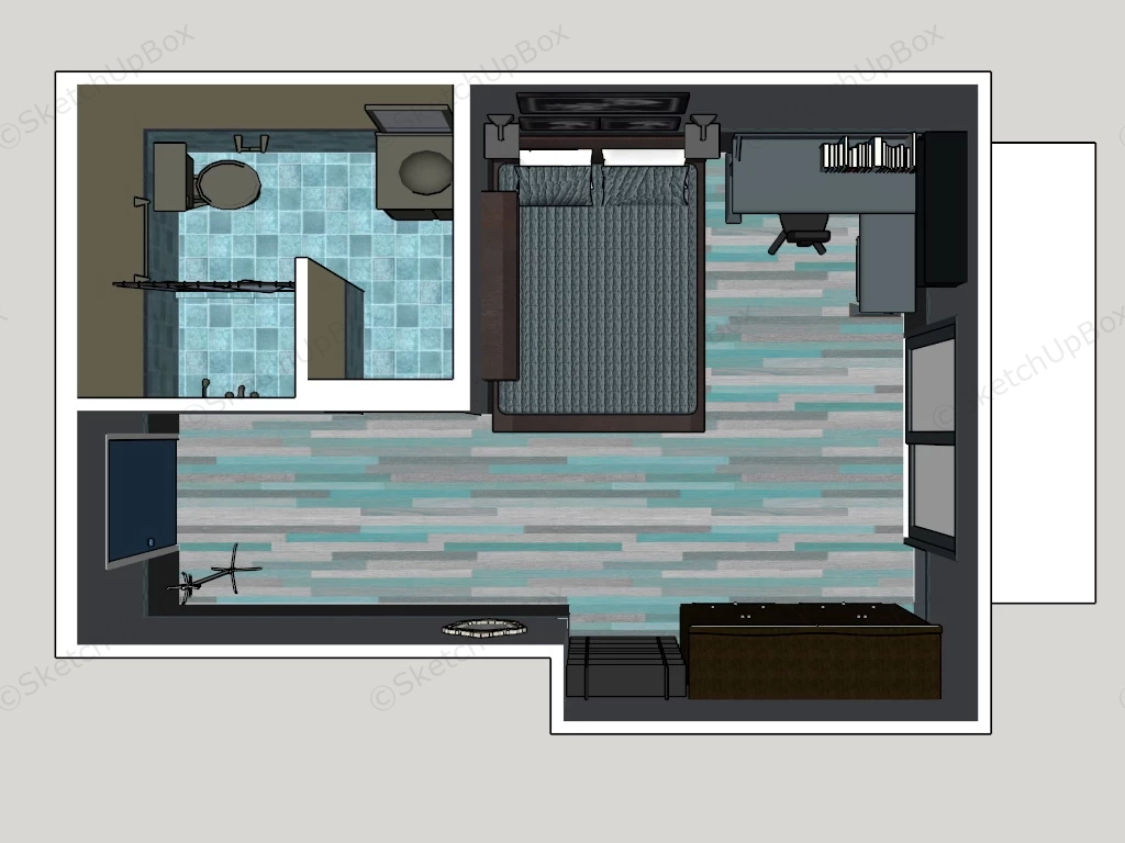 Small Bedroom With Bathroom sketchup model preview - SketchupBox