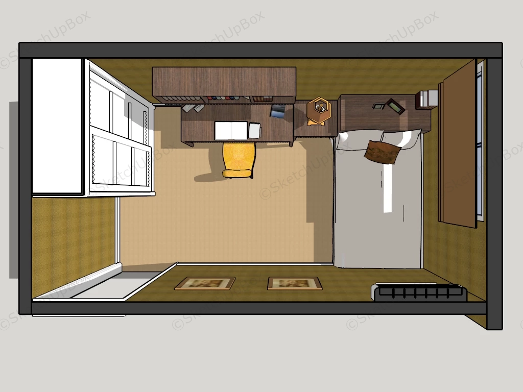 Single Bedroom With Writing Desk sketchup model preview - SketchupBox