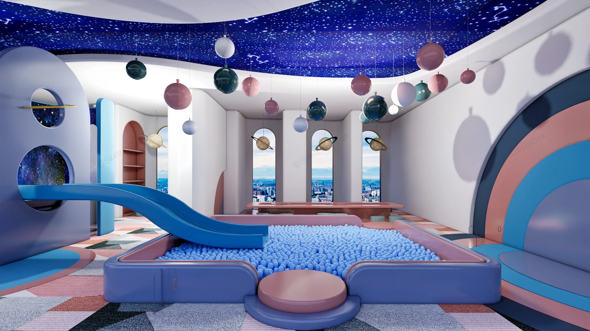 Space Themed Indoor Playground sketchup model preview - SketchupBox