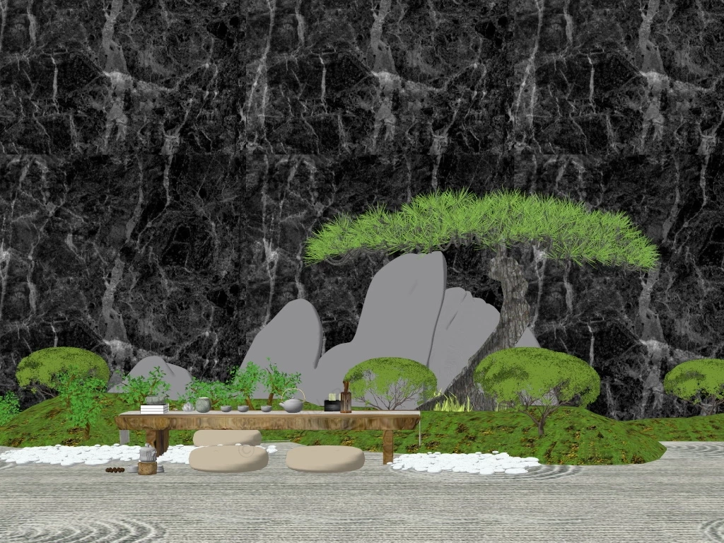 Small Zen Garden Design Idea sketchup model preview - SketchupBox