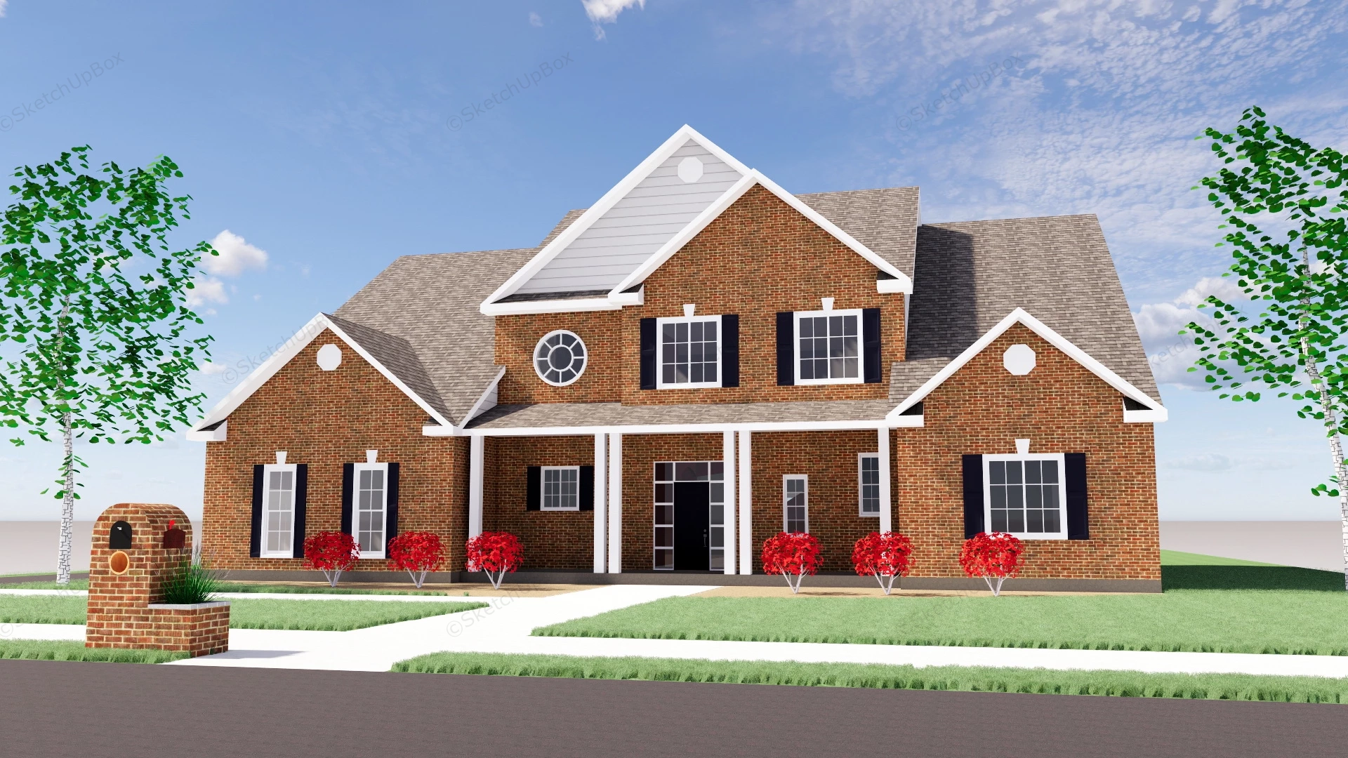 Large Brick House sketchup model preview - SketchupBox