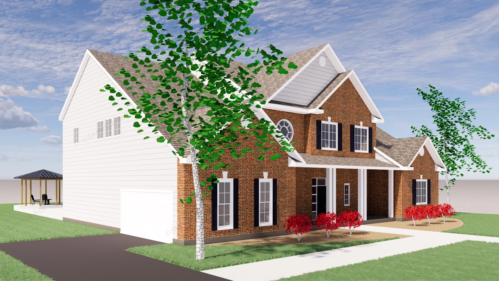 Large Brick House sketchup model preview - SketchupBox