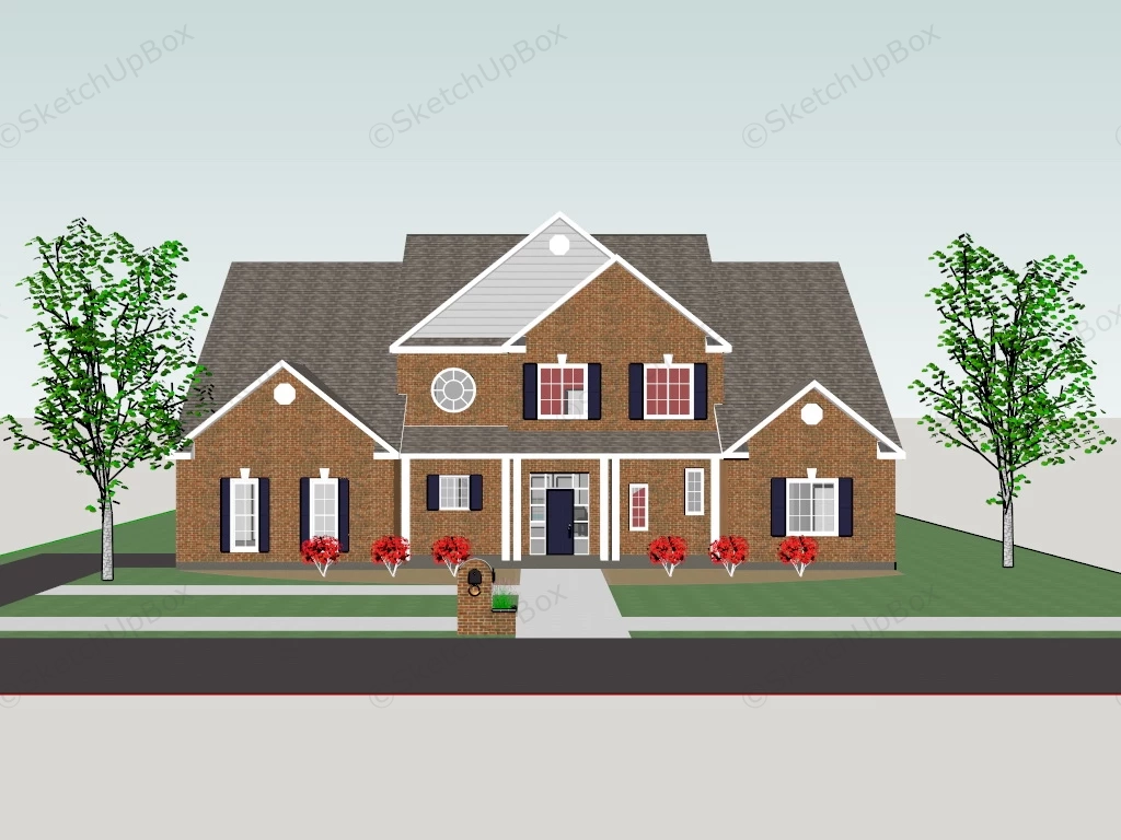 Large Brick House sketchup model preview - SketchupBox