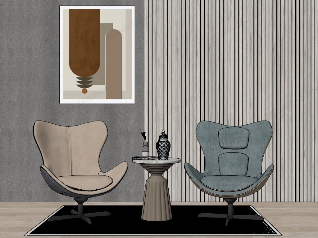 Arne Jacobsen Egg Chairs sketchup model preview - SketchupBox