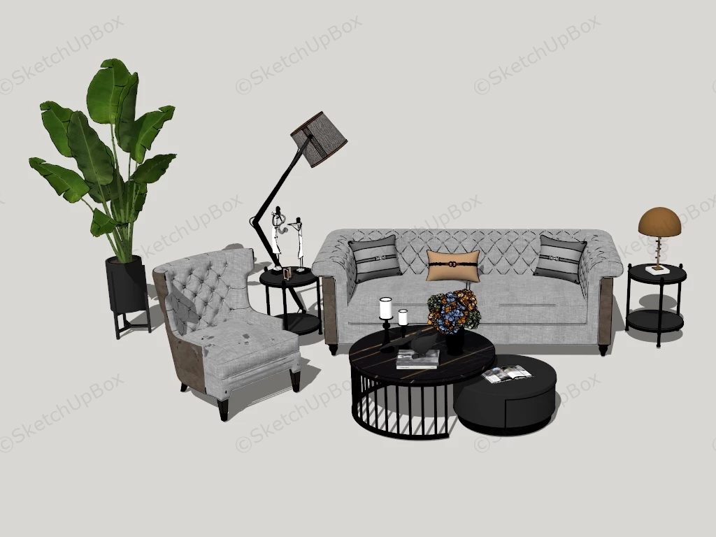 Black And Grey Living Room Set sketchup model preview - SketchupBox