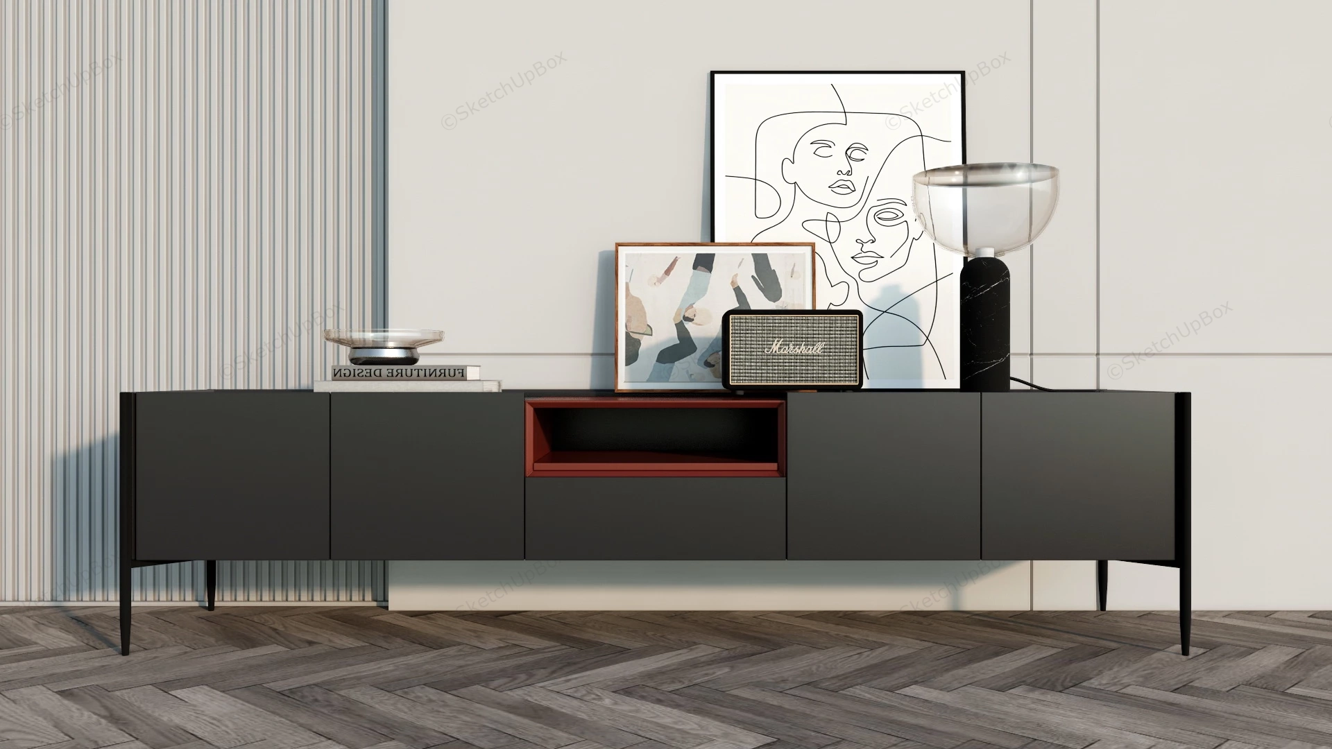 Black Minimalist Tv Stand sketchup model preview - SketchupBox