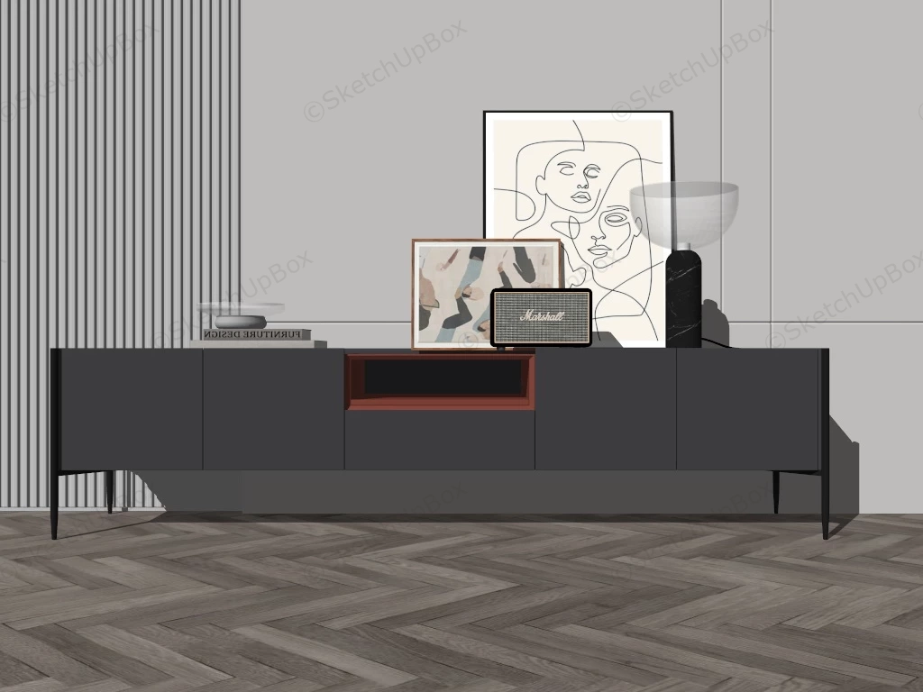 Black Minimalist Tv Stand sketchup model preview - SketchupBox