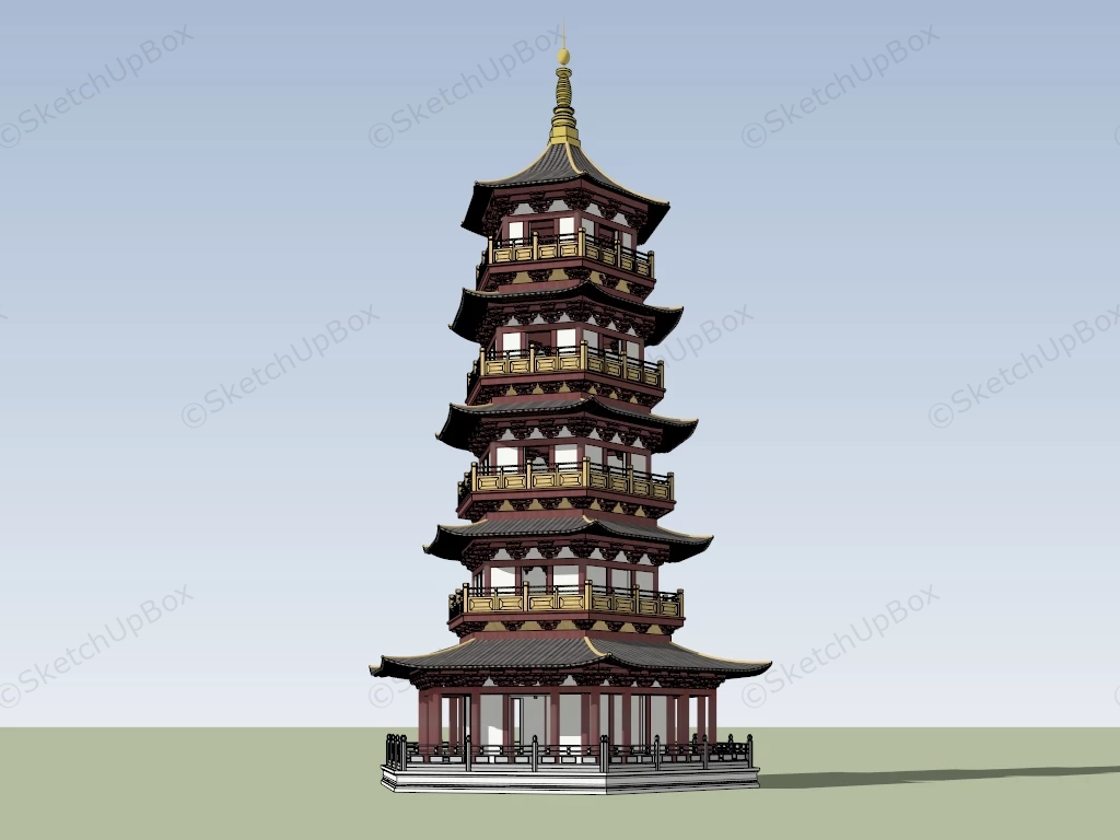 5 Tier Chinese Pagoda sketchup model preview - SketchupBox