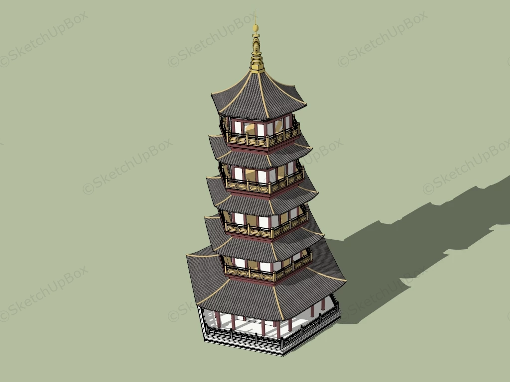 5 Tier Chinese Pagoda sketchup model preview - SketchupBox