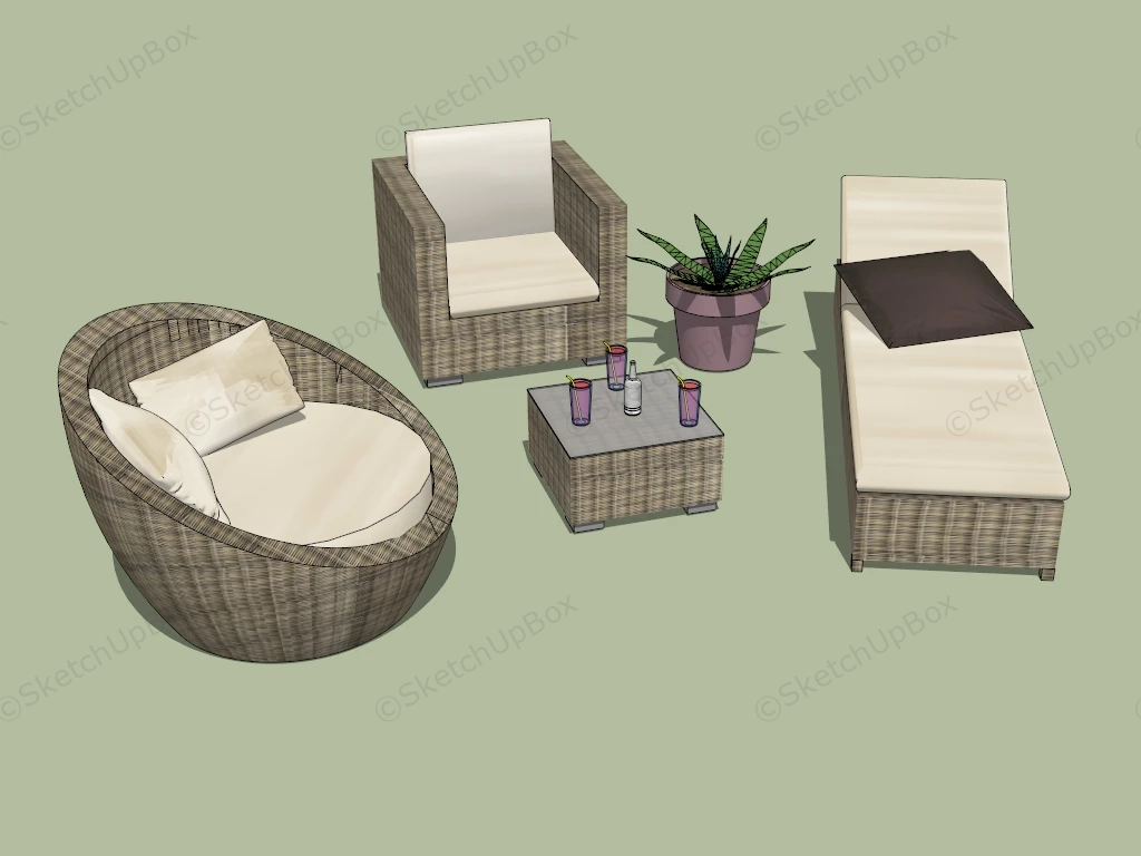 Rattan Patio Furniture Set sketchup model preview - SketchupBox