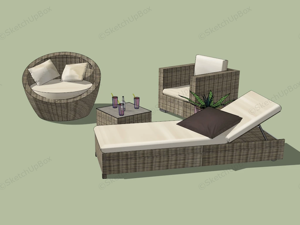 Rattan Patio Furniture Set sketchup model preview - SketchupBox