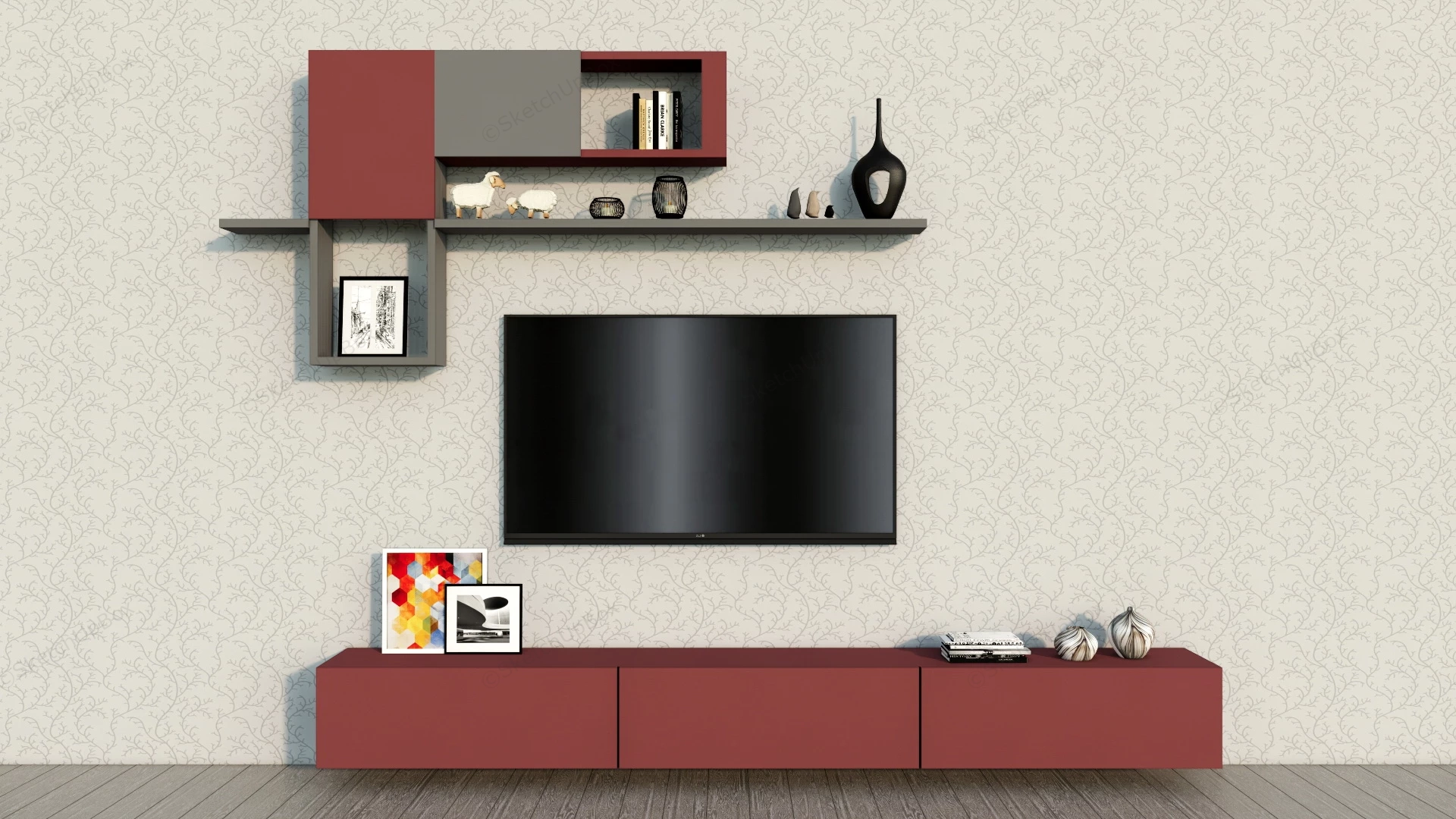 Tv Wall Unit Ideas sketchup model preview - SketchupBox