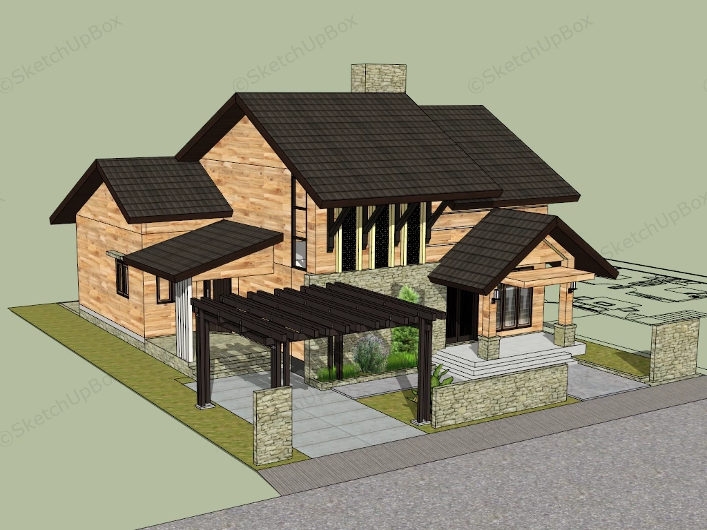 Small Traditional House sketchup model preview - SketchupBox