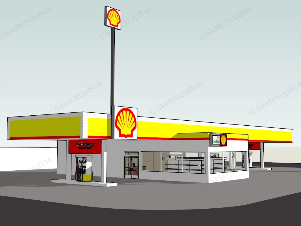 Shell V Power Fuel Station sketchup model preview - SketchupBox