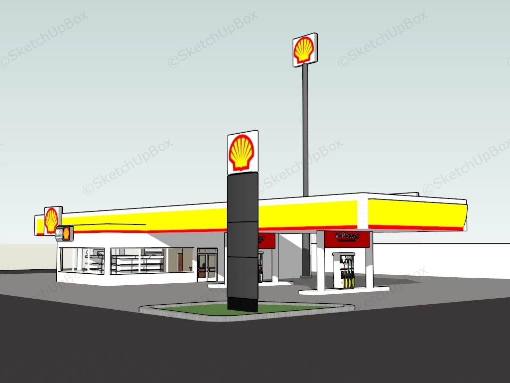 Shell V Power Fuel Station sketchup model preview - SketchupBox