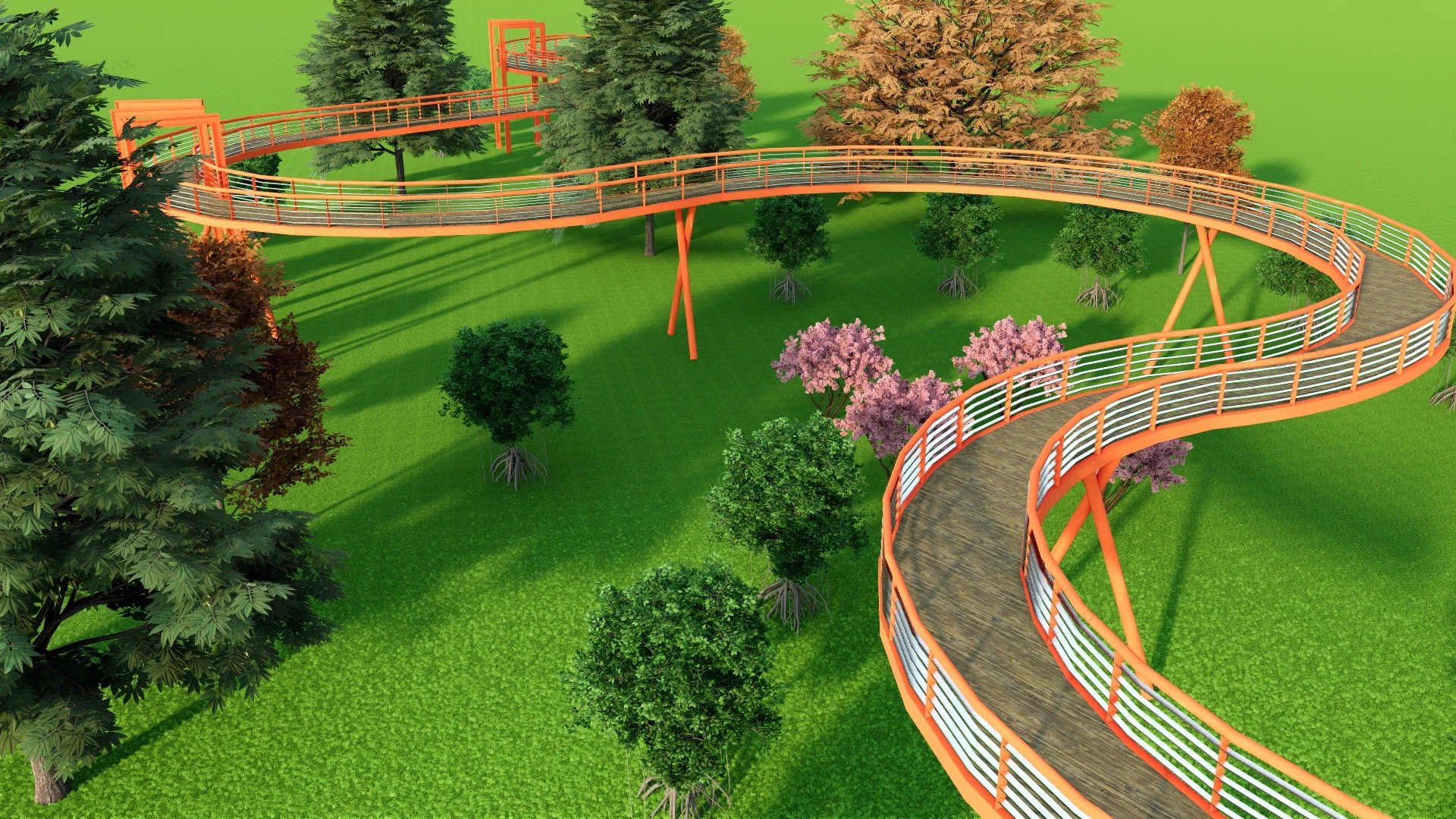 Pedestrian Bridge Walkway In Park sketchup model preview - SketchupBox