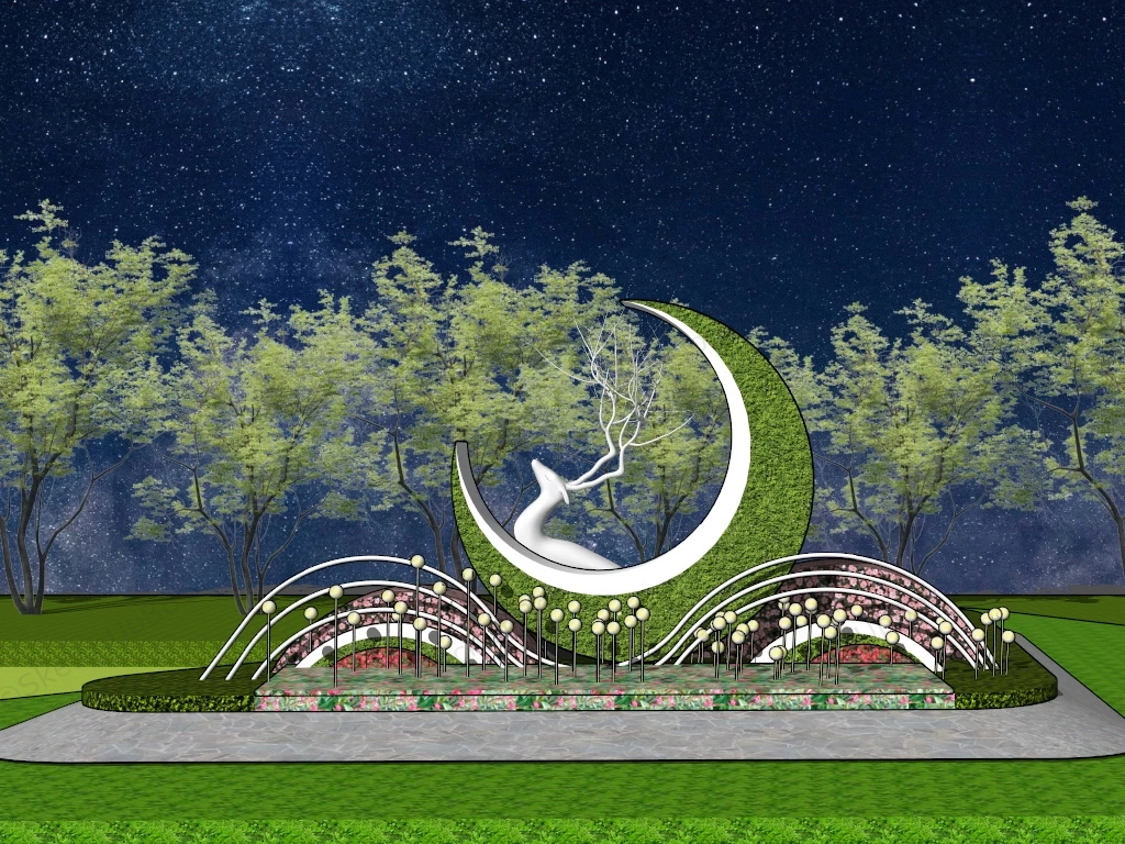 Deer Moon Art Installation sketchup model preview - SketchupBox