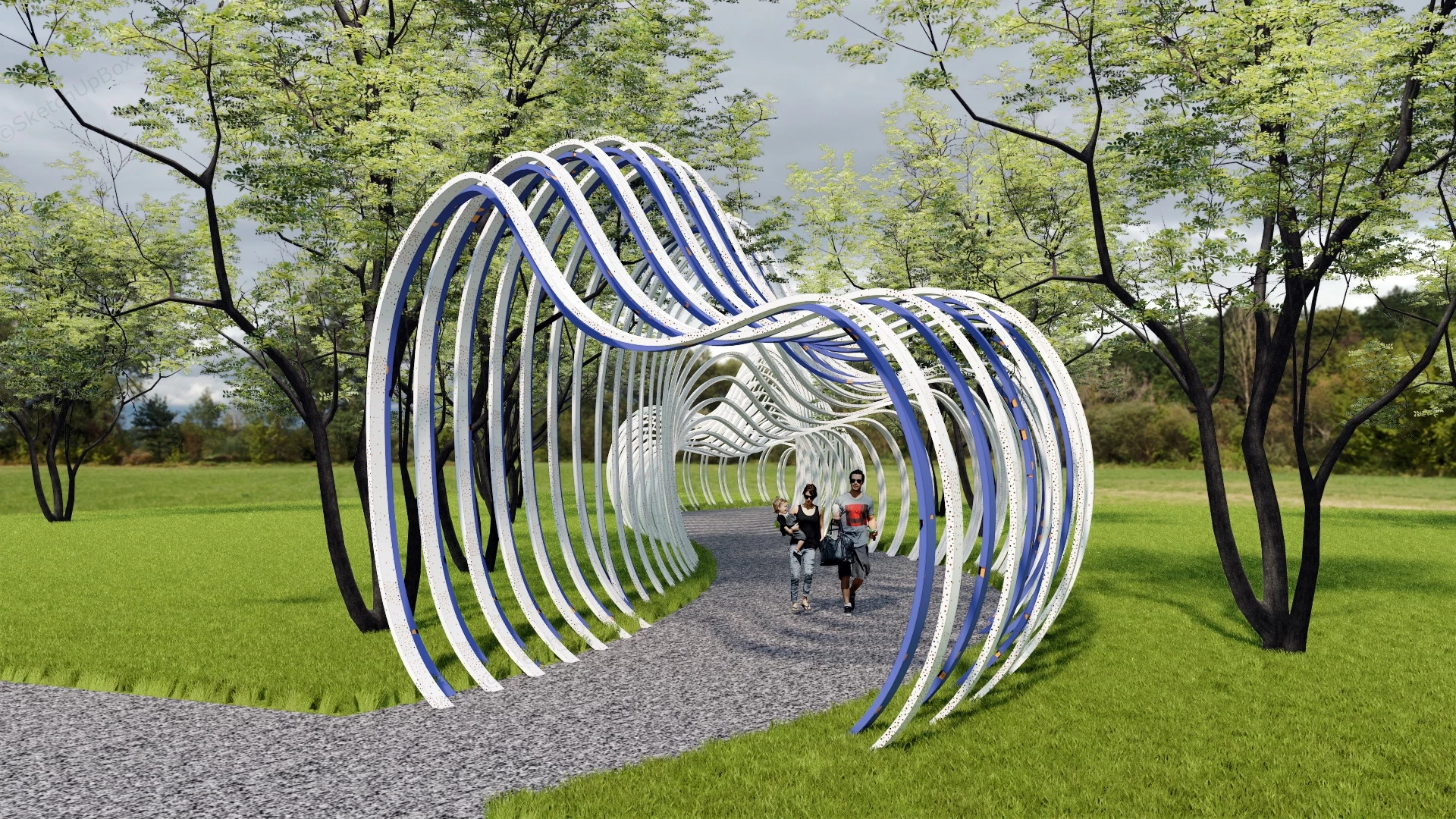 Art Pergola Tunnel Walkway In Park sketchup model preview - SketchupBox