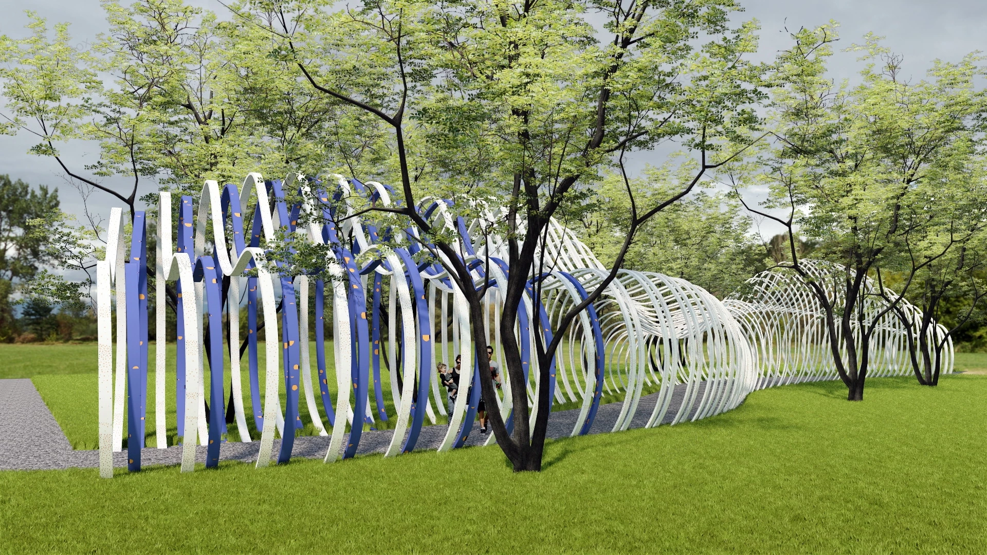 Art Pergola Tunnel Walkway In Park sketchup model preview - SketchupBox