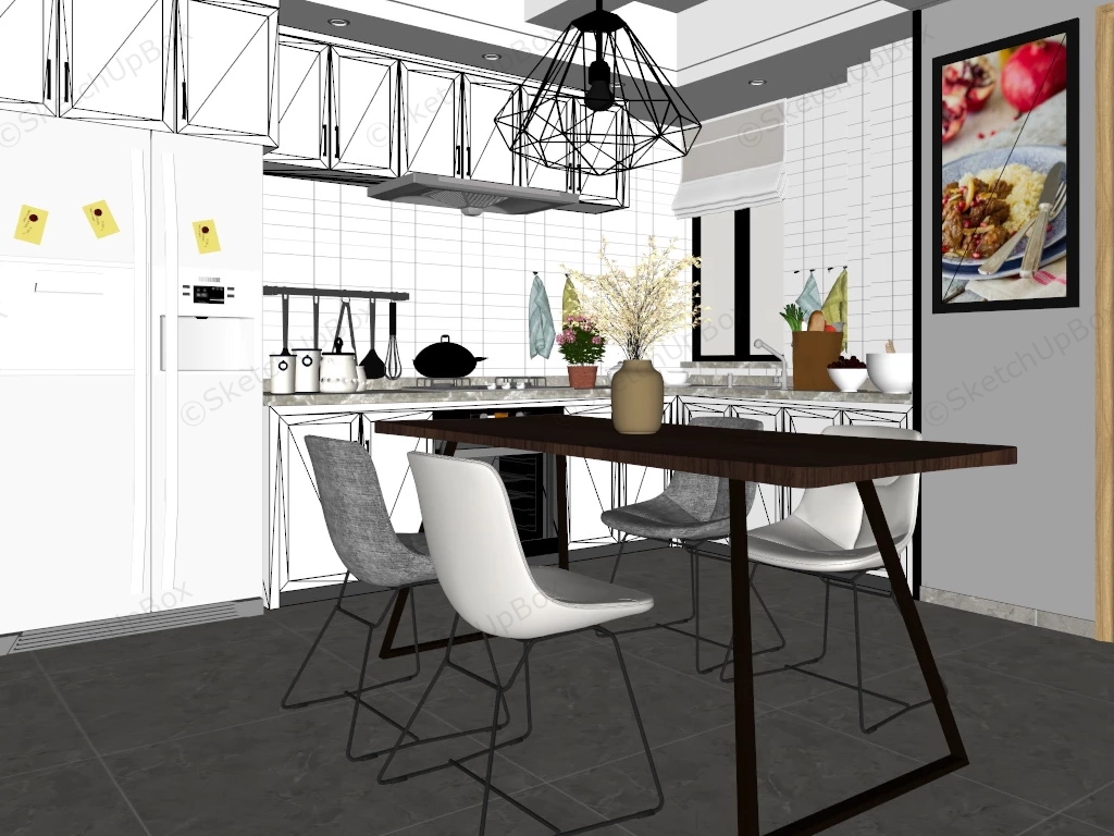 Small Kitchen Dining Room Combo Design sketchup model preview - SketchupBox