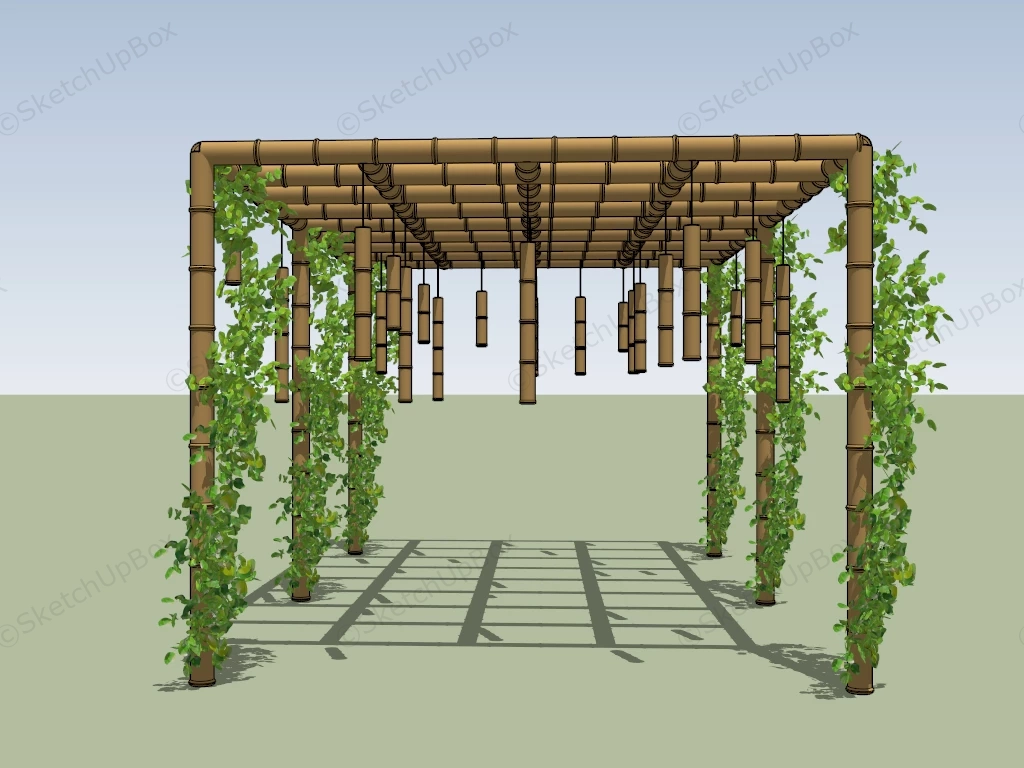 Bamboo Pergola With Vine sketchup model preview - SketchupBox