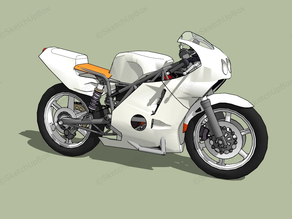 White Racing Motorcycle sketchup model preview - SketchupBox