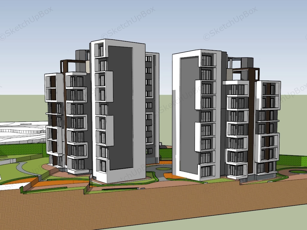 Multi Family Apartment Buildings sketchup model preview - SketchupBox