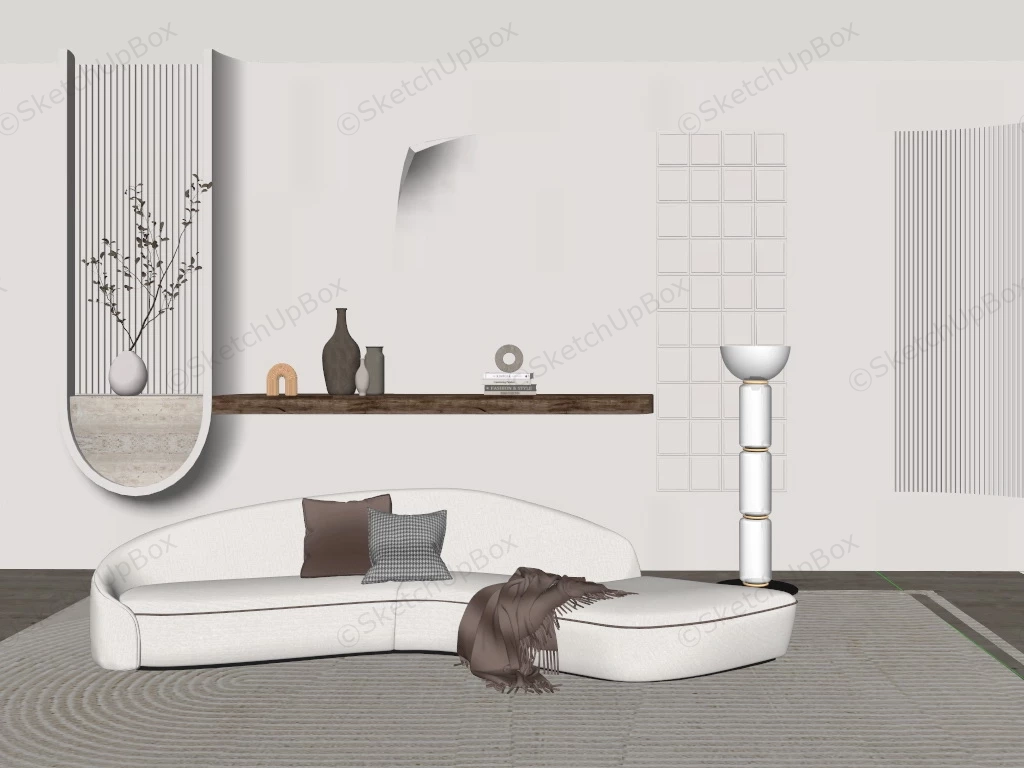 White Curved Sofa With Accent Wall sketchup model preview - SketchupBox