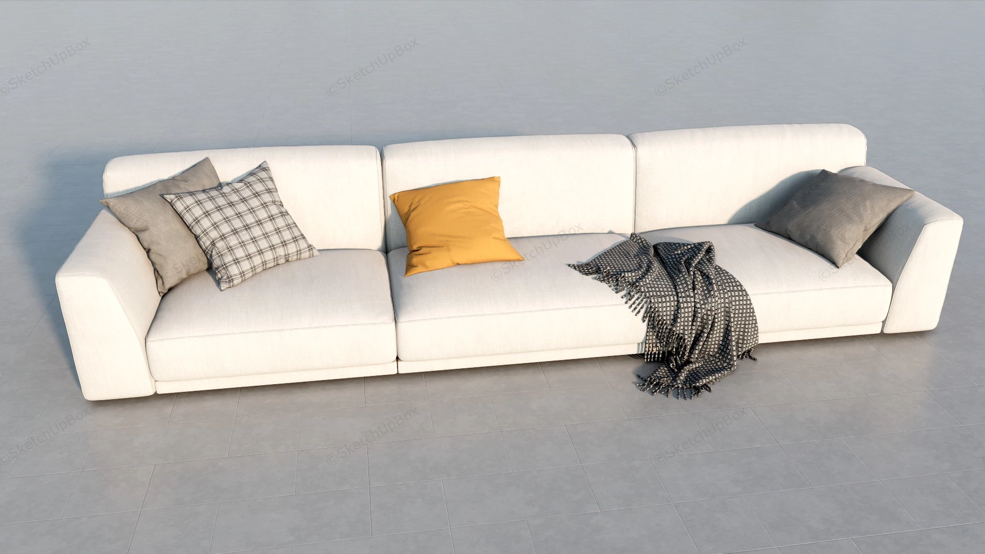 Extra Long Cream Sofa sketchup model preview - SketchupBox