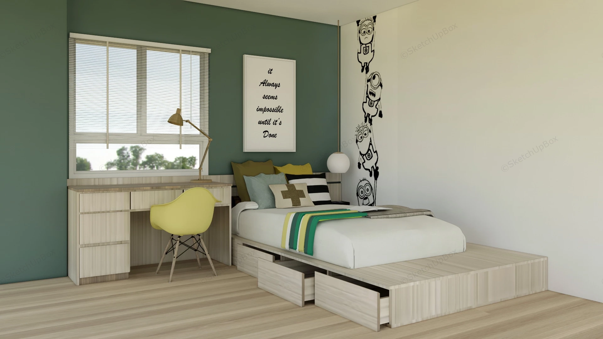 Simple Teen Boys Bedroom Ideas sketchup model preview - SketchupBox