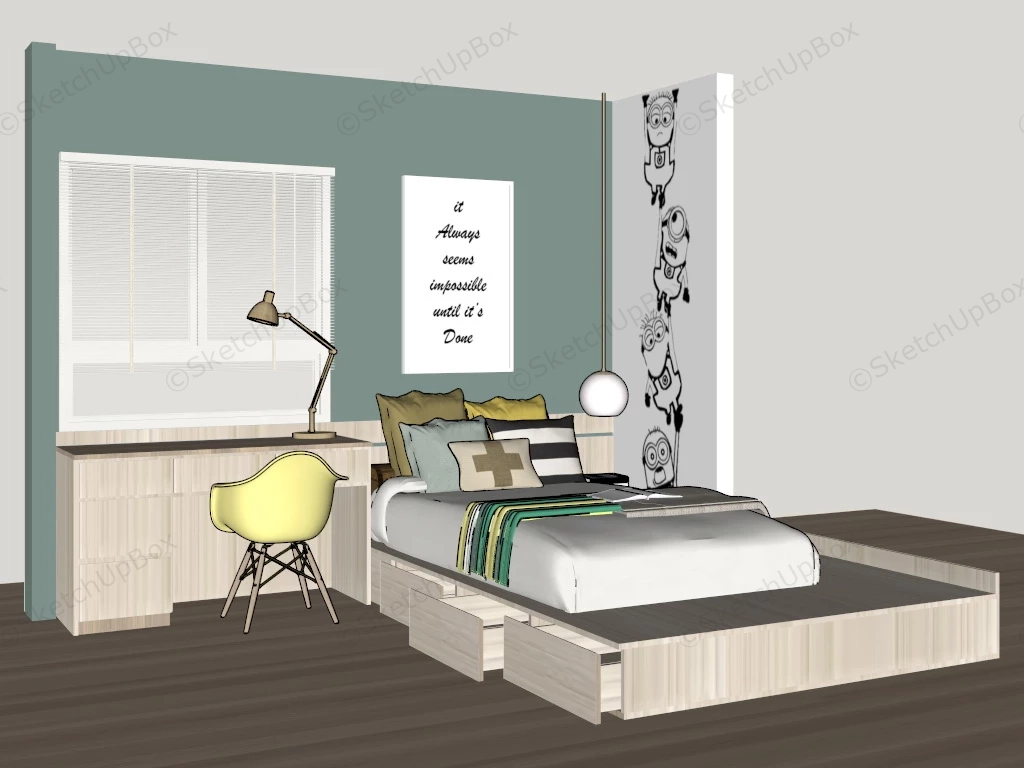 Simple Teen Boys Bedroom Ideas sketchup model preview - SketchupBox