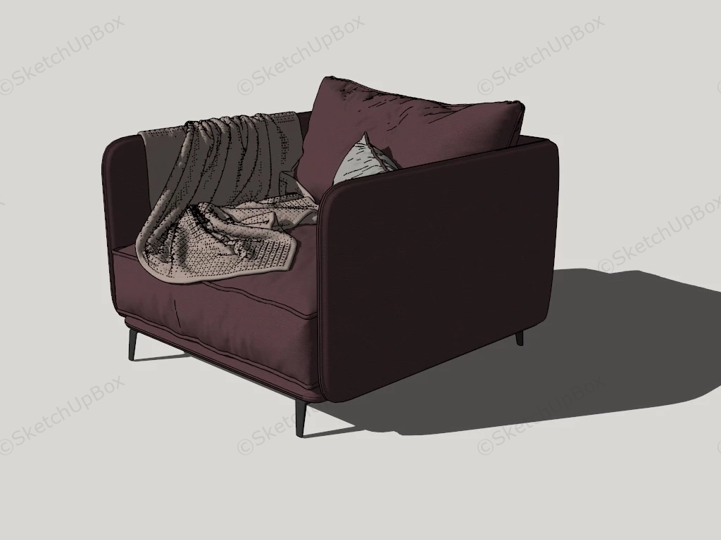 Wine Red Club Armchair sketchup model preview - SketchupBox