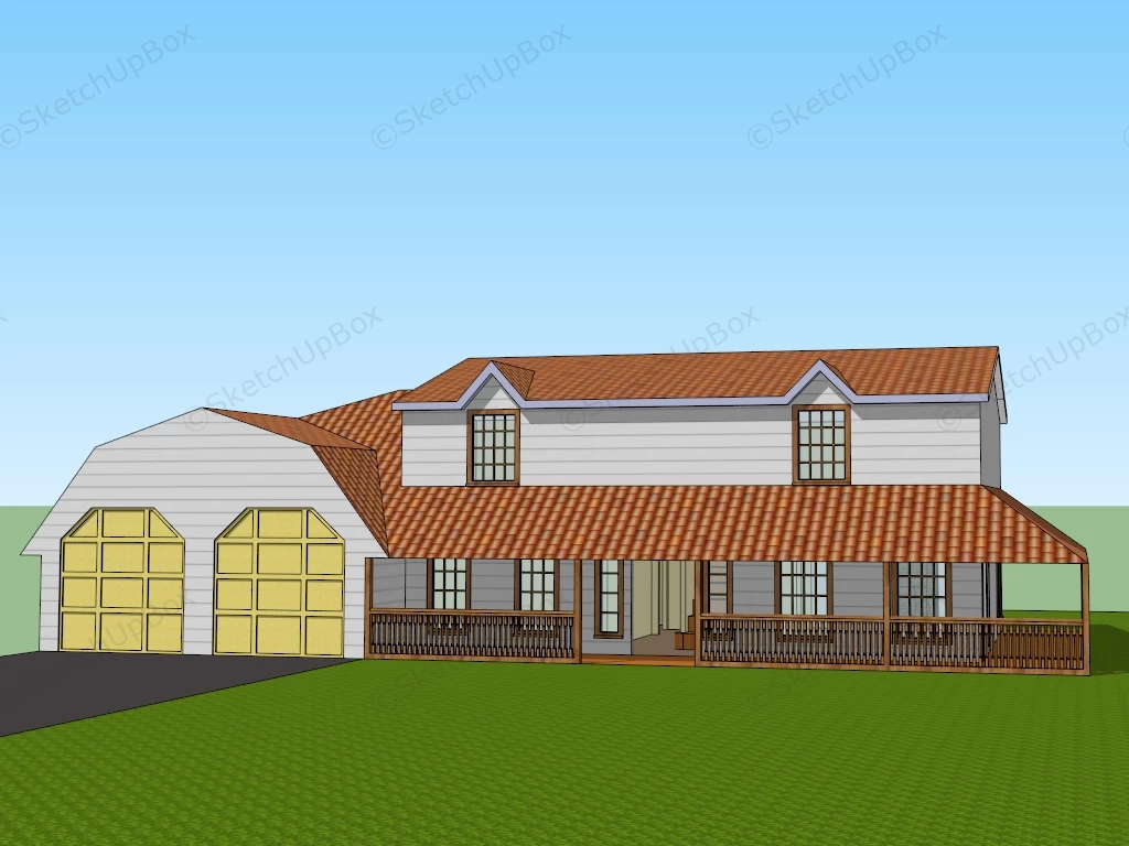 Modern Farmhouse With Garage sketchup model preview - SketchupBox