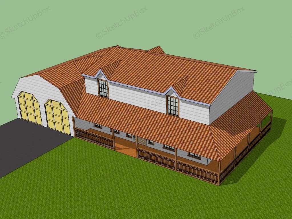 Modern Farmhouse With Garage sketchup model preview - SketchupBox