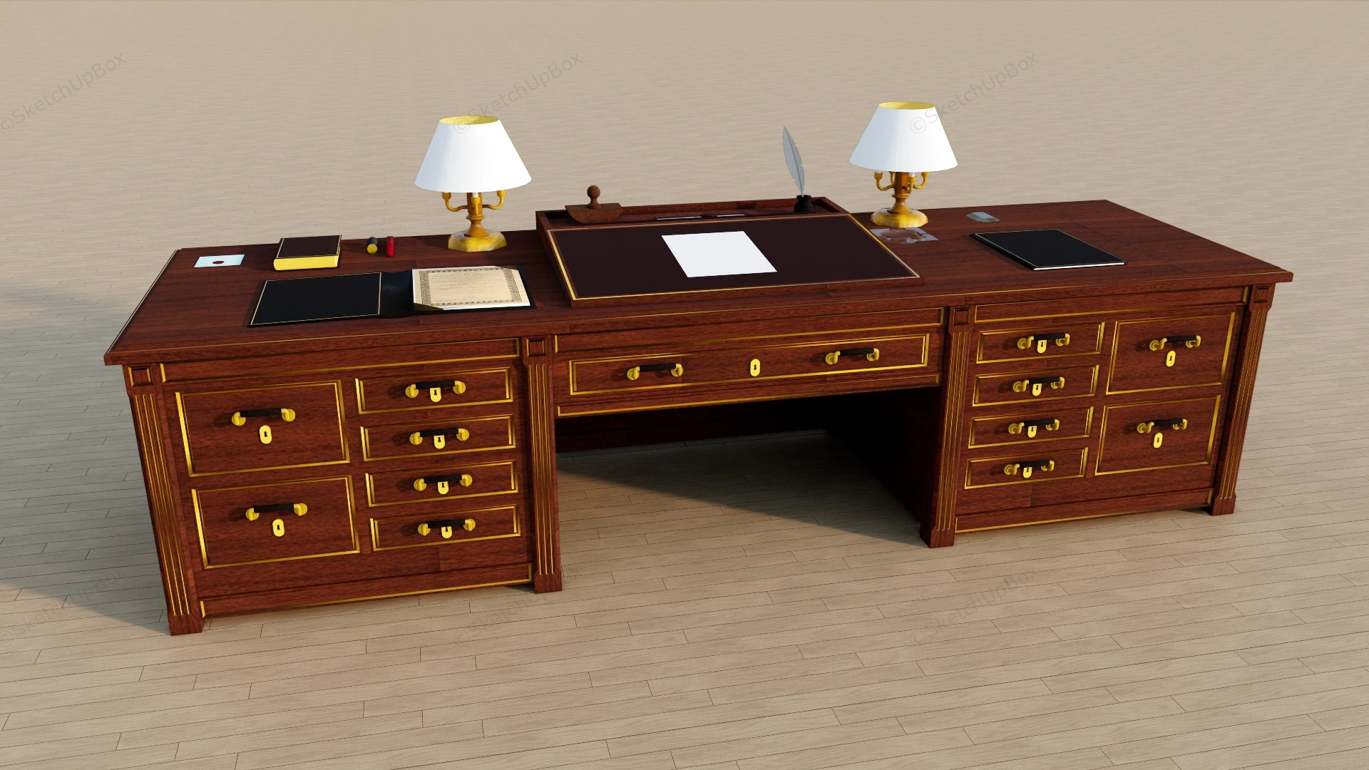 Classic Large Executive Desk sketchup model preview - SketchupBox