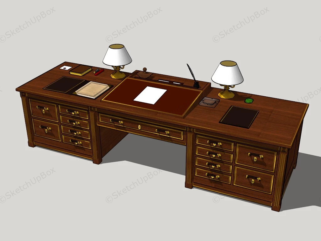 Classic Large Executive Desk sketchup model preview - SketchupBox