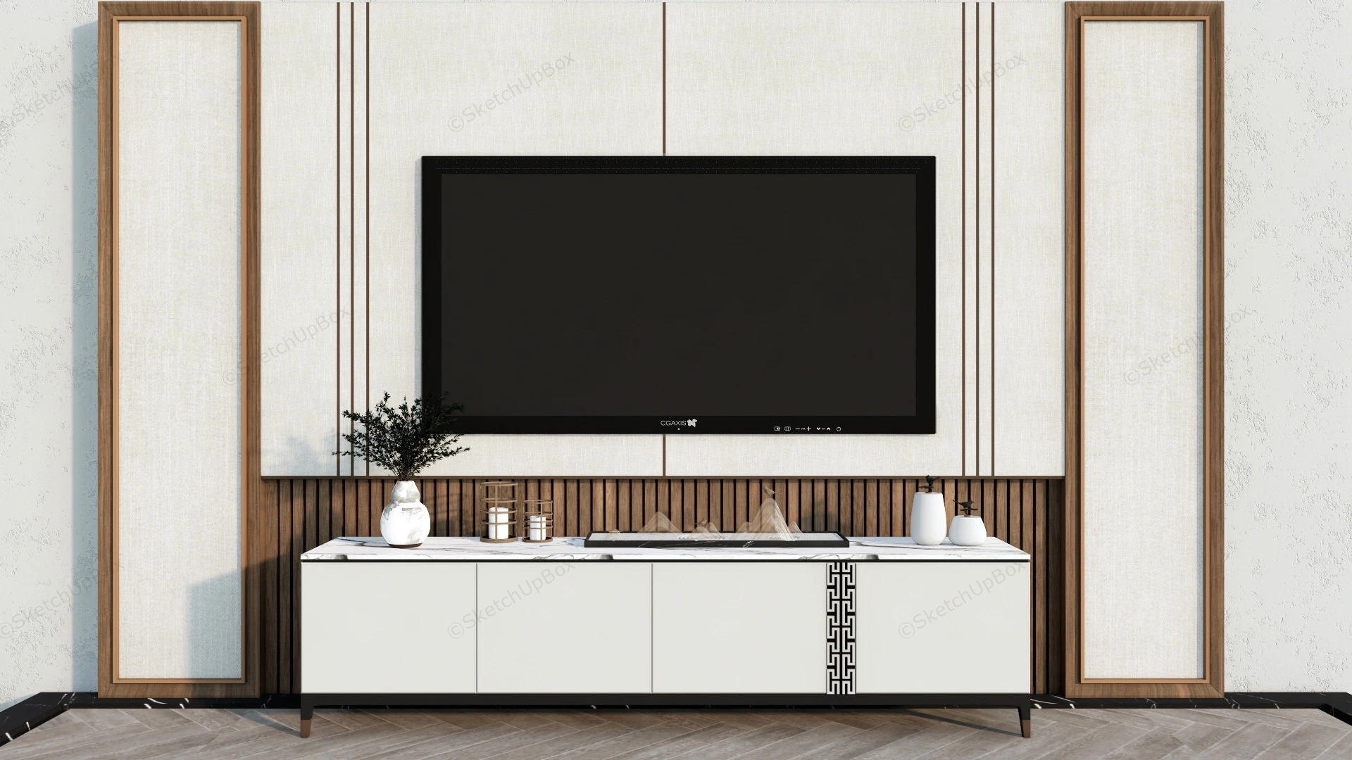 Tv Stand With Wall Panel sketchup model preview - SketchupBox