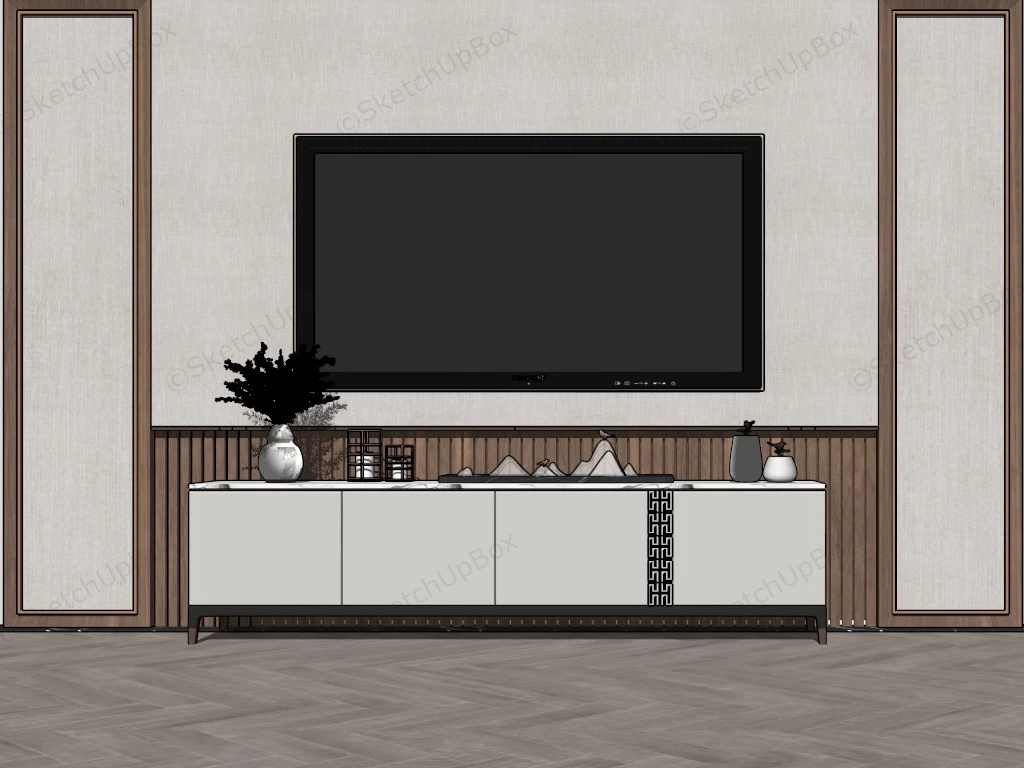 Tv Stand With Wall Panel sketchup model preview - SketchupBox