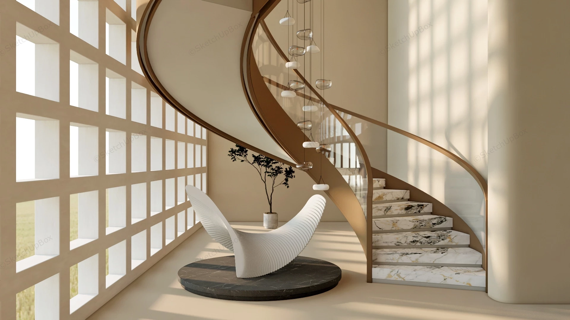 Indoor Spiral Staircase Design sketchup model preview - SketchupBox