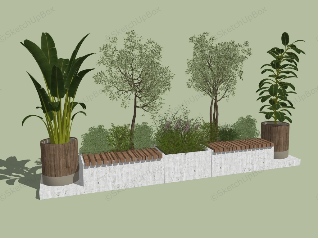 Raised Garden Bed With Bench sketchup model preview - SketchupBox