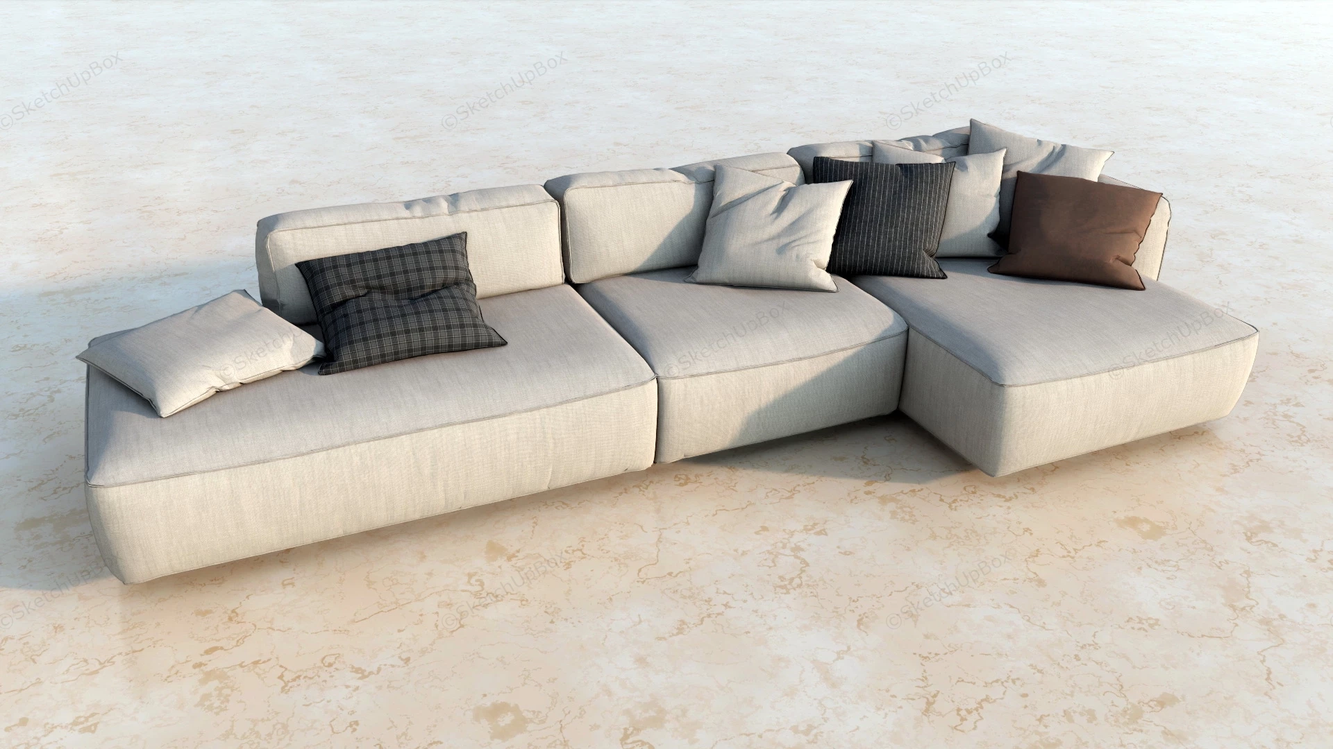 Cream Fabric Sectional Sofa Set sketchup model preview - SketchupBox