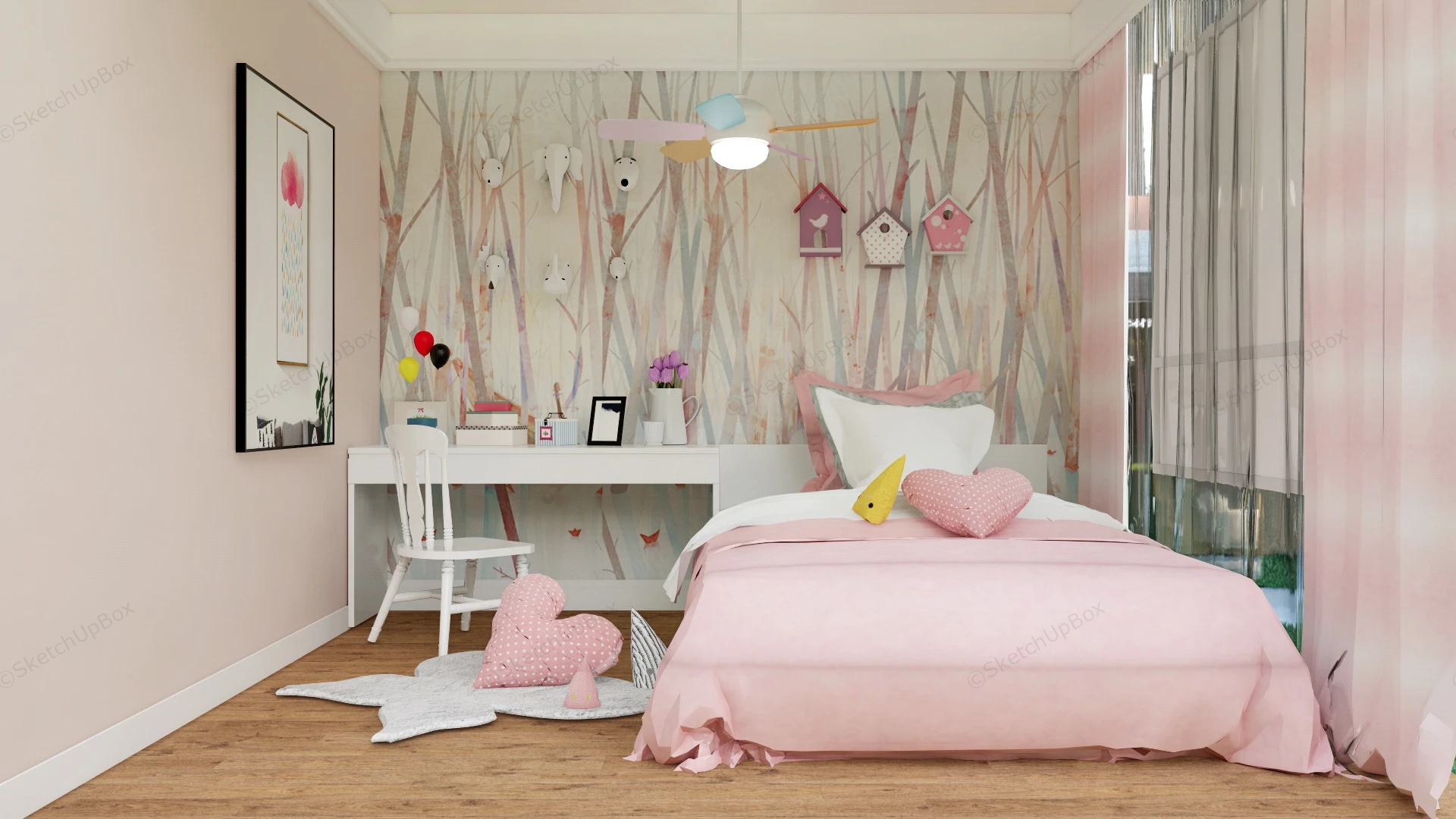 Pink Girls Room Idea sketchup model preview - SketchupBox