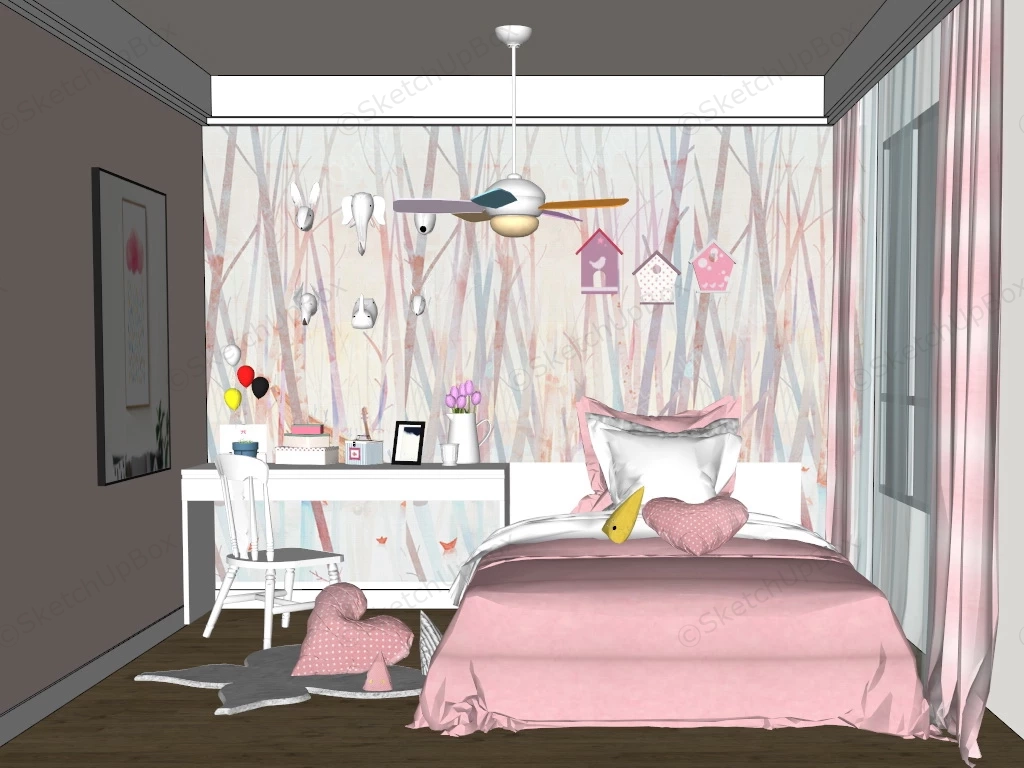 Pink Girls Room Idea sketchup model preview - SketchupBox