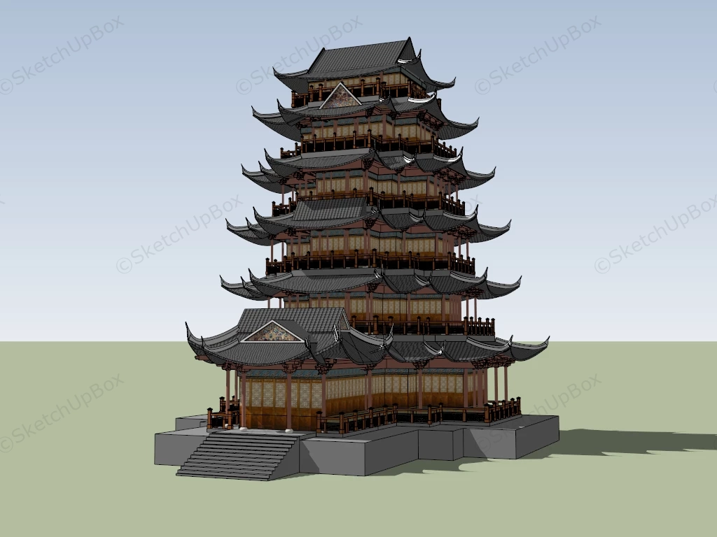 Chinese Pagoda Architecture sketchup model preview - SketchupBox