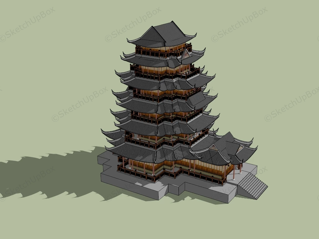 Chinese Pagoda Architecture sketchup model preview - SketchupBox