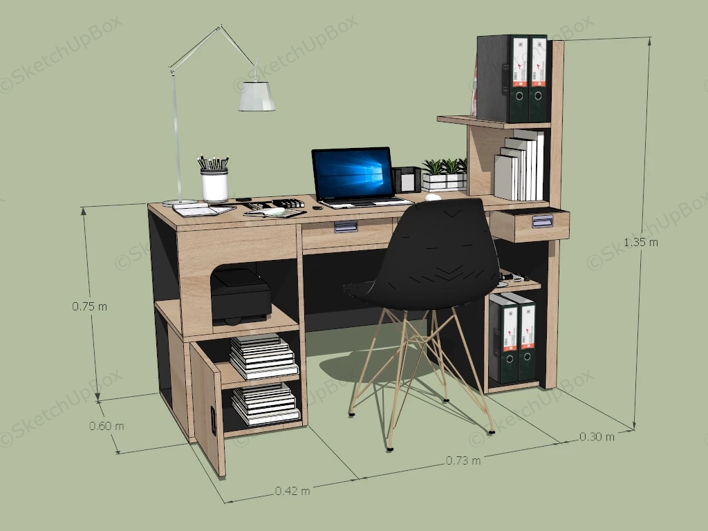 Computer Desk With Bookshelves sketchup model preview - SketchupBox