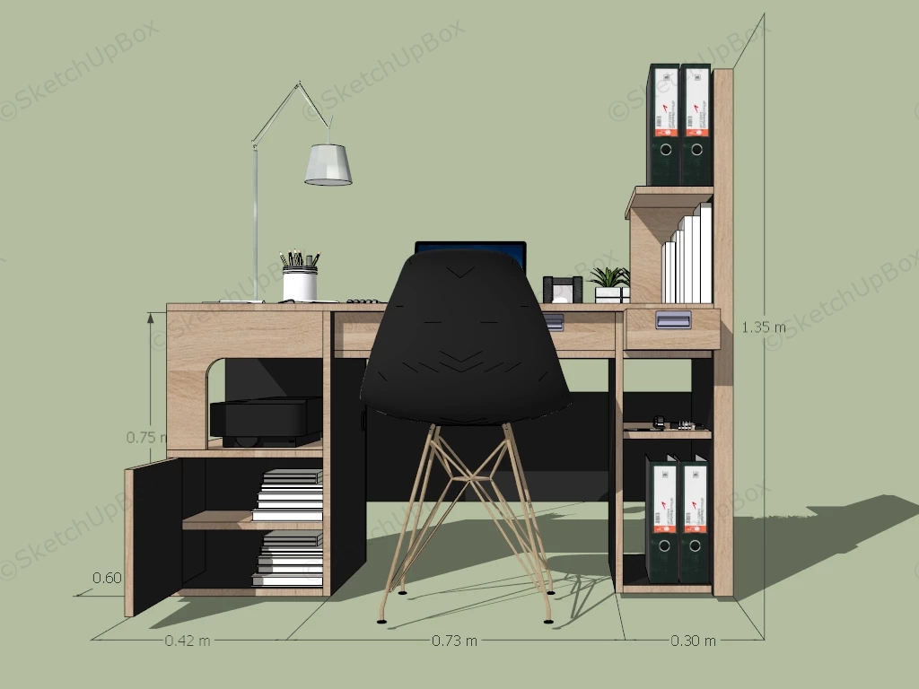 Computer Desk With Bookshelves sketchup model preview - SketchupBox