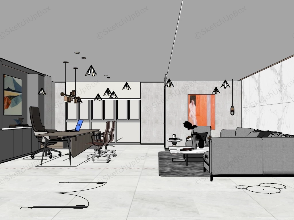 CEO Executive Office Design sketchup model preview - SketchupBox